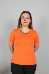 Büyük Beden Yakası Simli Bady Tİşört Renkli B111