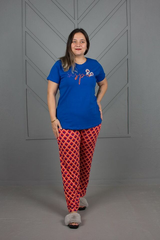 Büyük Beden Alt Desenli Pijama Takım