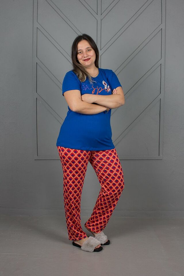 Büyük Beden Alt Desenli Pijama Takım