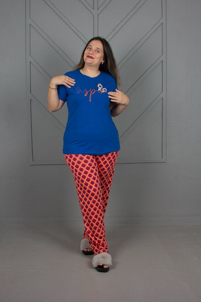 Büyük Beden Alt Desenli Pijama Takım 44-46