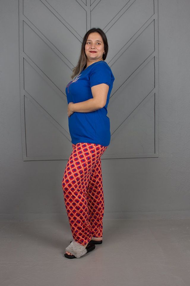 Büyük Beden Alt Desenli Pijama Takım 44-46