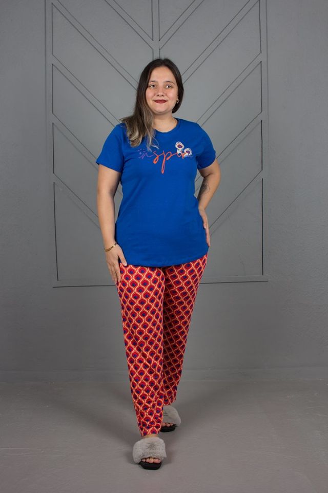 Büyük Beden Alt Desenli Pijama Takım 44-46
