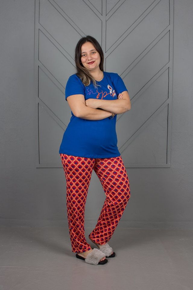 Büyük Beden Alt Desenli Pijama Takım 44-46