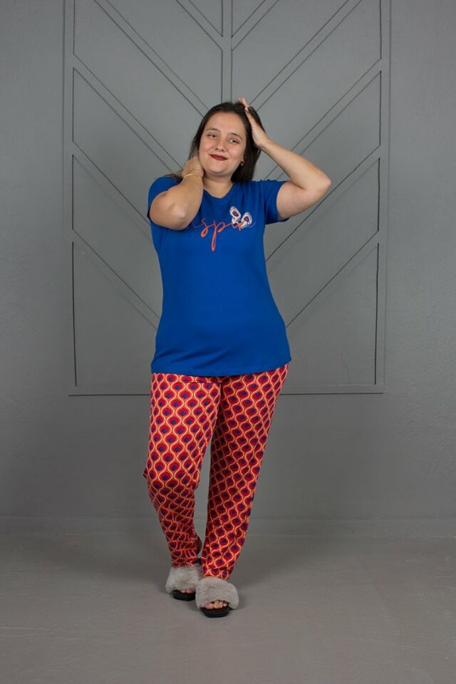 Büyük Beden Alt Desenli Pijama Takım 44-46