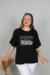 Büyük Beden Omuz Fermuarlı Taş İşlemeli Bluz Renkli B110
