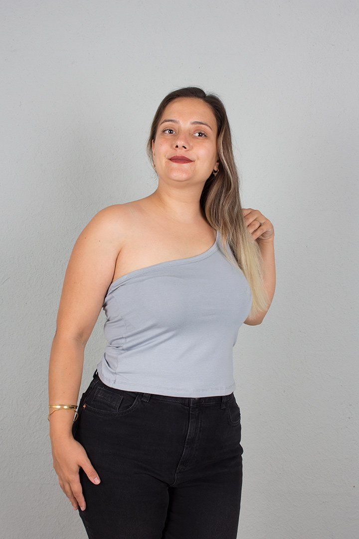 Büyük Beden Kadın Giyim Tek Omuz Body Bluz gri - 54