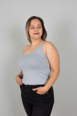 Büyük Beden Kadın Giyim Tek Omuz Body Bluz gri - 54