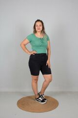 Büyük Beden Kadın Giyim Ön Büzgülü Fitilli Body Bluz