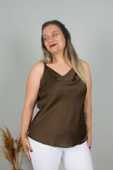 Büyük Beden Saten Degaje Yaka Bluz Renkli B109