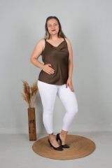 Büyük Beden Saten Degaje Yaka Bluz Renkli B109