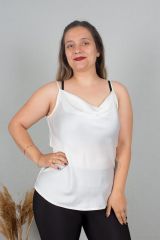 Büyük Beden Saten Degaje Yaka Bluz Renkli B109
