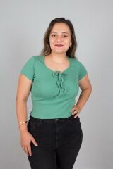 Büyük Beden Kadın Giyim Ön Büzgülü Fitilli Body Bluz yeşil - 54