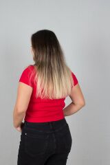 Büyük Beden Kadın Giyim Ön Büzgülü Fitilli Body Bluz Kırmızı - 48