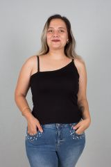 Büyük Beden Kadın Giyim Asimetrik Askılı Viskon Siyah Body