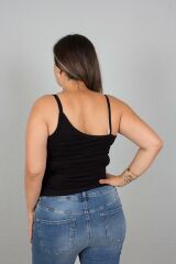 Büyük Beden Kadın Giyim Asimetrik Askılı Viskon Siyah Body