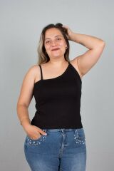 Büyük Beden Kadın Giyim Asimetrik Askılı Viskon Siyah Body siyah - 54