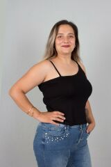 Büyük Beden Kadın Giyim Asimetrik Askılı Viskon Siyah Body siyah - 54