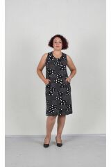 Büyük Beden Kolsuz Puantiyeli Elbise Çok Renkli Elb554 Siyah & Beyaz Puantiyeli - L/XL