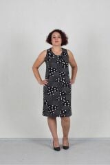 Büyük Beden Kolsuz Puantiyeli Elbise Çok Renkli Elb554 Siyah & Beyaz Puantiyeli - L/XL
