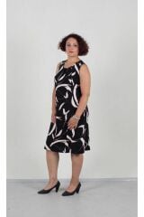Büyük Beden Kolsuz Puantiyeli Elbise Çok Renkli Elb554 Siyah & Beyaz Puantiyeli - L/XL
