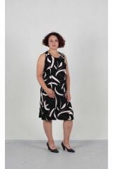 Büyük Beden Kolsuz Puantiyeli Elbise Çok Renkli Elb554 Siyah & Beyaz Puantiyeli - L/XL