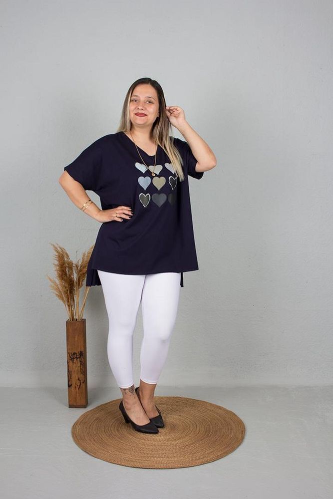 Büyük Beden Kalp Baskılı Salas  Standart Tunik Renkli B108