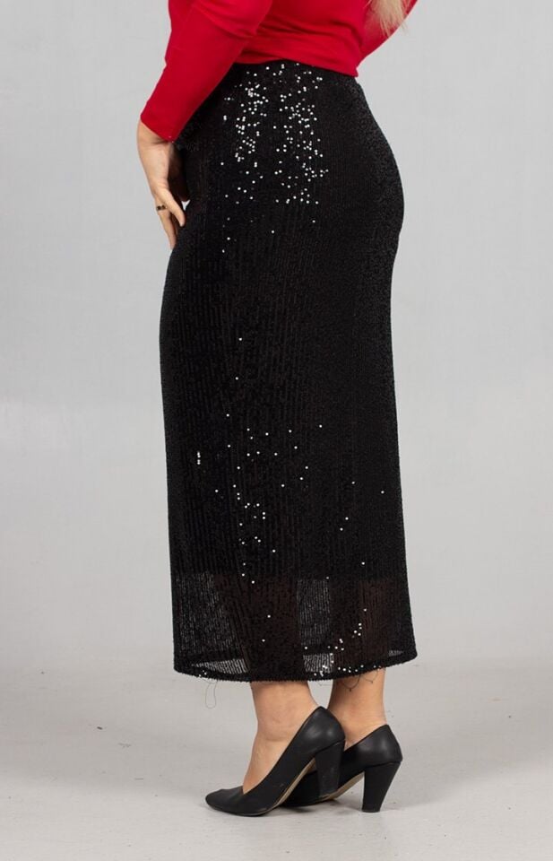 Siyah Pul Payet Uzun Kalem Etek Astarlı Şık Model