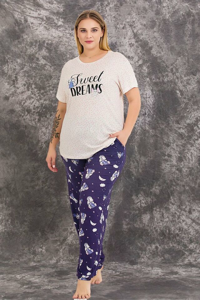 Büyük Beden Likrali Pijama Takım