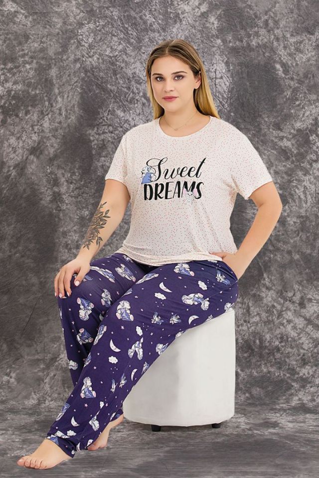 Büyük Beden Likrali Pijama Takım