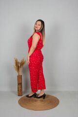 Büyük Beden Krep Kumaş Tulum Kırmızı Tlm191
