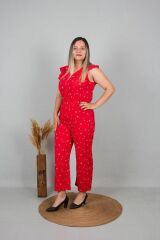 Büyük Beden Krep Kumaş Tulum Kırmızı Tlm191