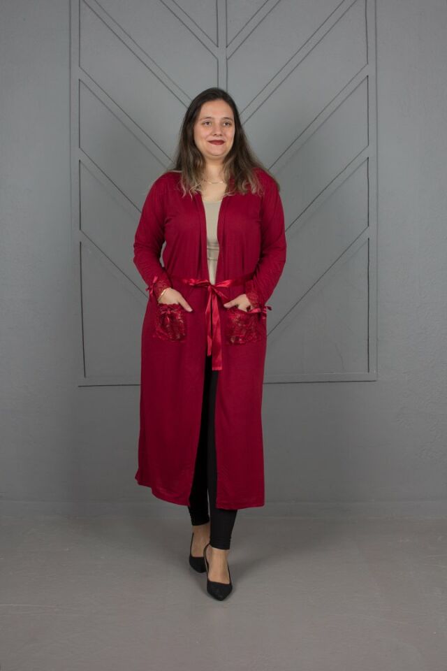Büyük Beden Likralı Sabahlık Bordo
