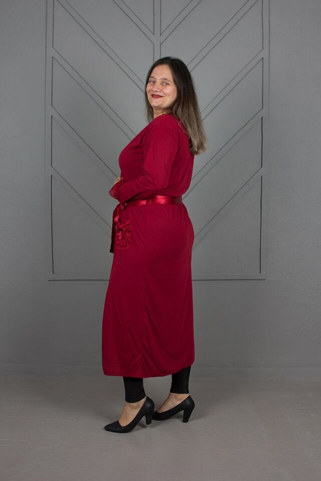 Büyük Beden Likralı Sabahlık Bordo