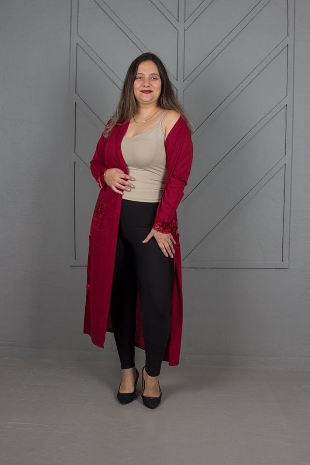 Büyük Beden Likralı Sabahlık Bordo