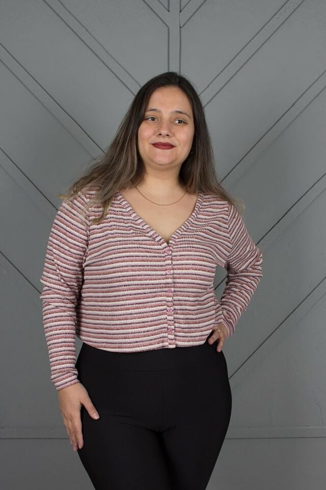 Büyük Beden Crop Hırka Çizgili