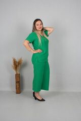 Büyük Beden Kapri Krep Takım Renkli Tk331
