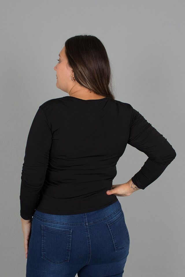 Büyük Beden Ön Büzgülü Micro Kumaş Bluz Siyah siyah - 46