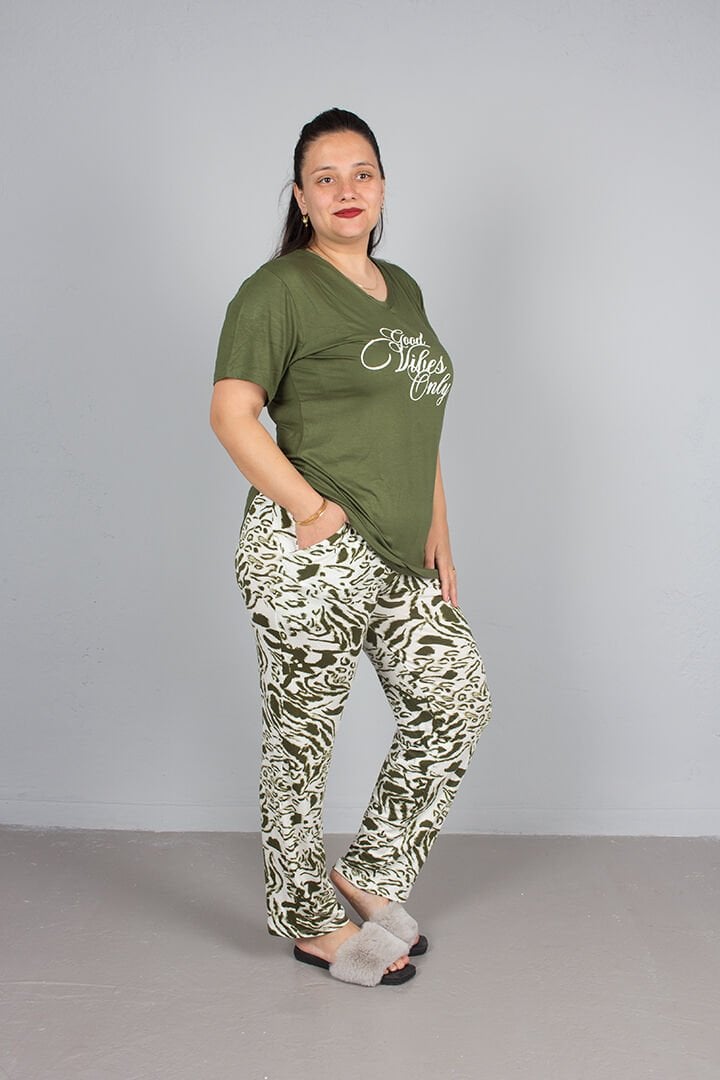 Büyük Beden V Yaka Pijama Takım Pijama Takım