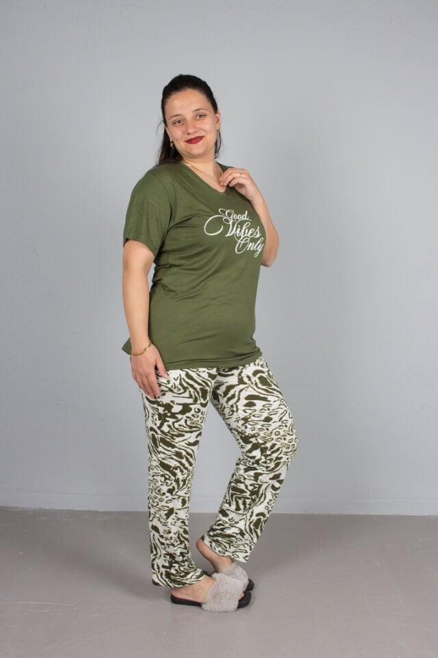 Büyük Beden V Yaka Pijama Takım Pijama Takım