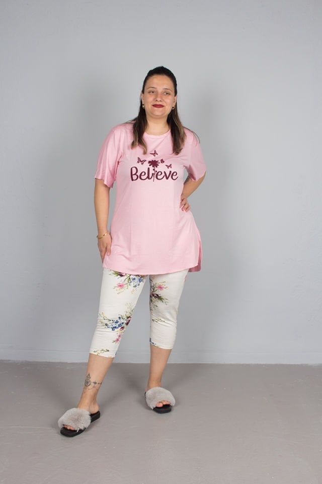 Büyük Beden Kapri Pijama Takım