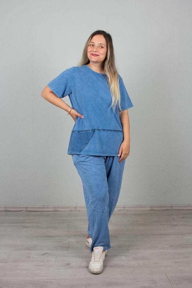 Büyük Beden Yıkamalı Alt Üst Takım Renkli Eş102