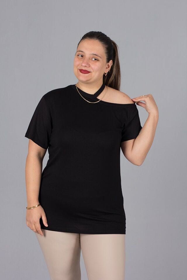 Büyük Beden Tek Omuz Detaylı Bluz