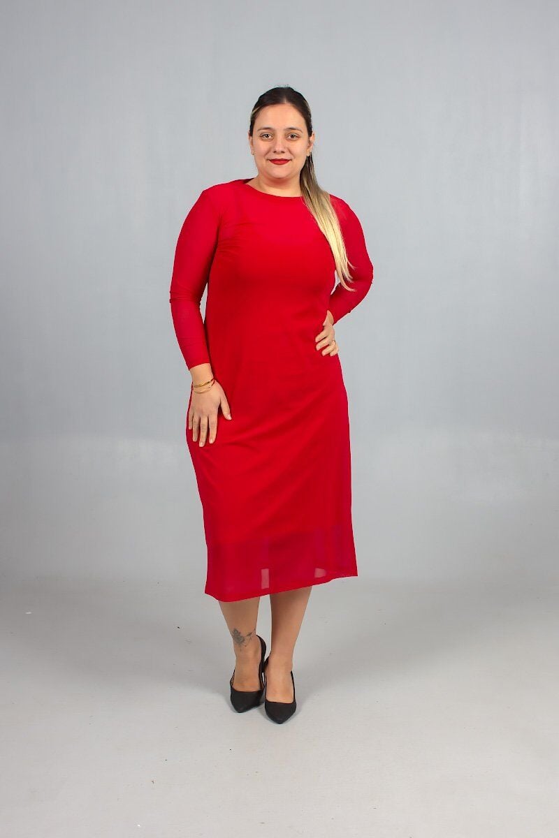 Büyük Beden 2’li Askılı Candy Kumaş Üzeri Tül Elbise