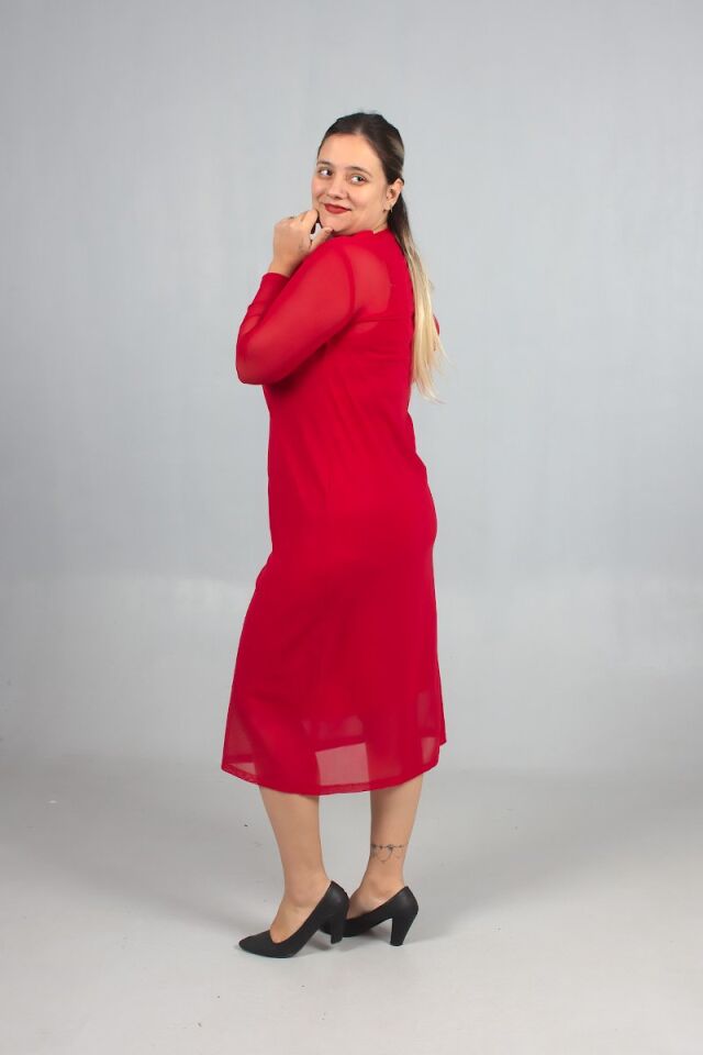 Büyük Beden 2’li Askılı Candy Kumaş Üzeri Tül Elbise