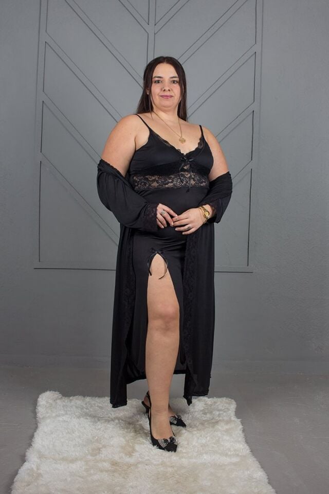 Siyahın Asaleti Büyük Beden Gecelik ve Sabahlık Takımı