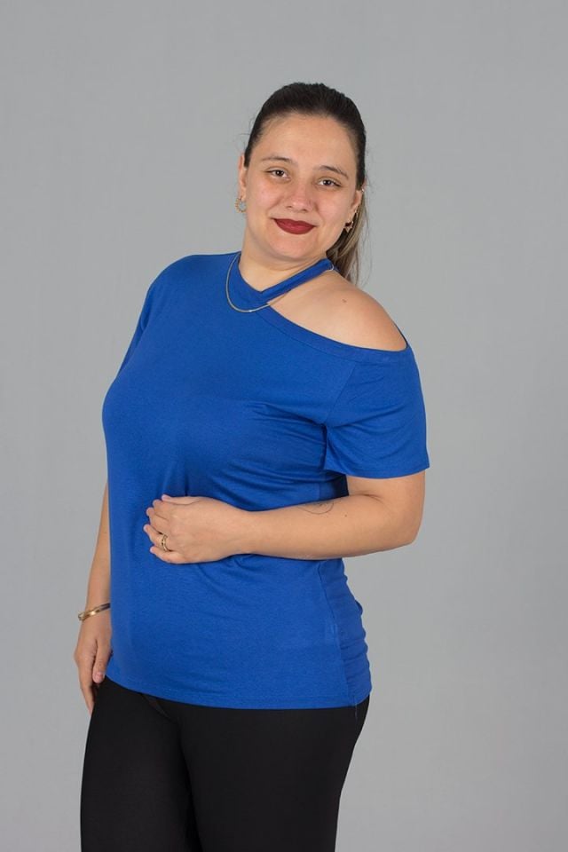 Büyük Beden Tek Omuz Detaylı Bluz mavi - 40/42