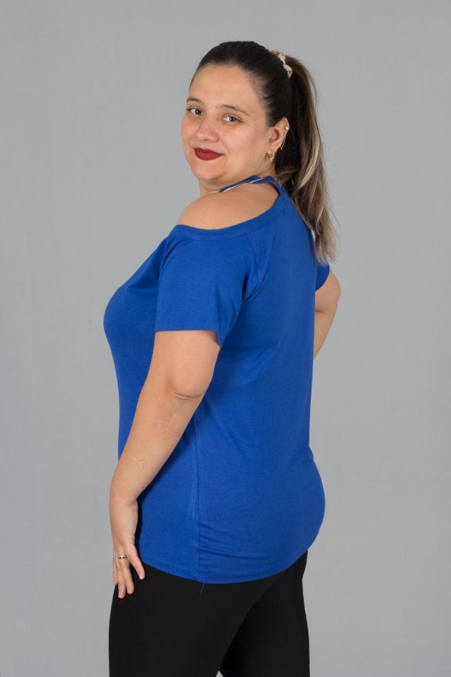 Büyük Beden Tek Omuz Detaylı Bluz mavi - 40/42