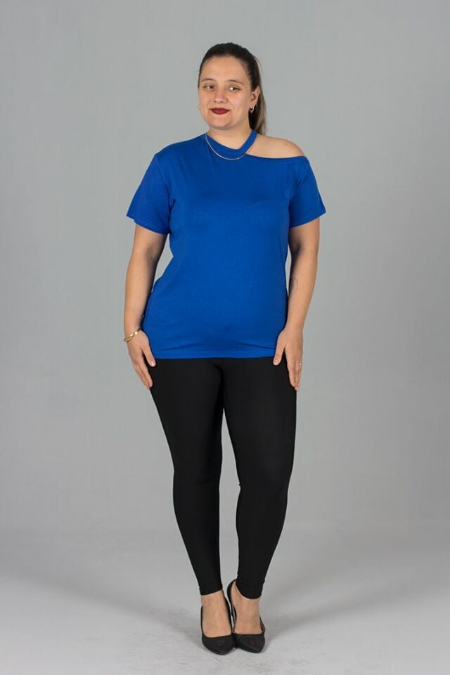 Büyük Beden Tek Omuz Detaylı Bluz mavi - 40/42