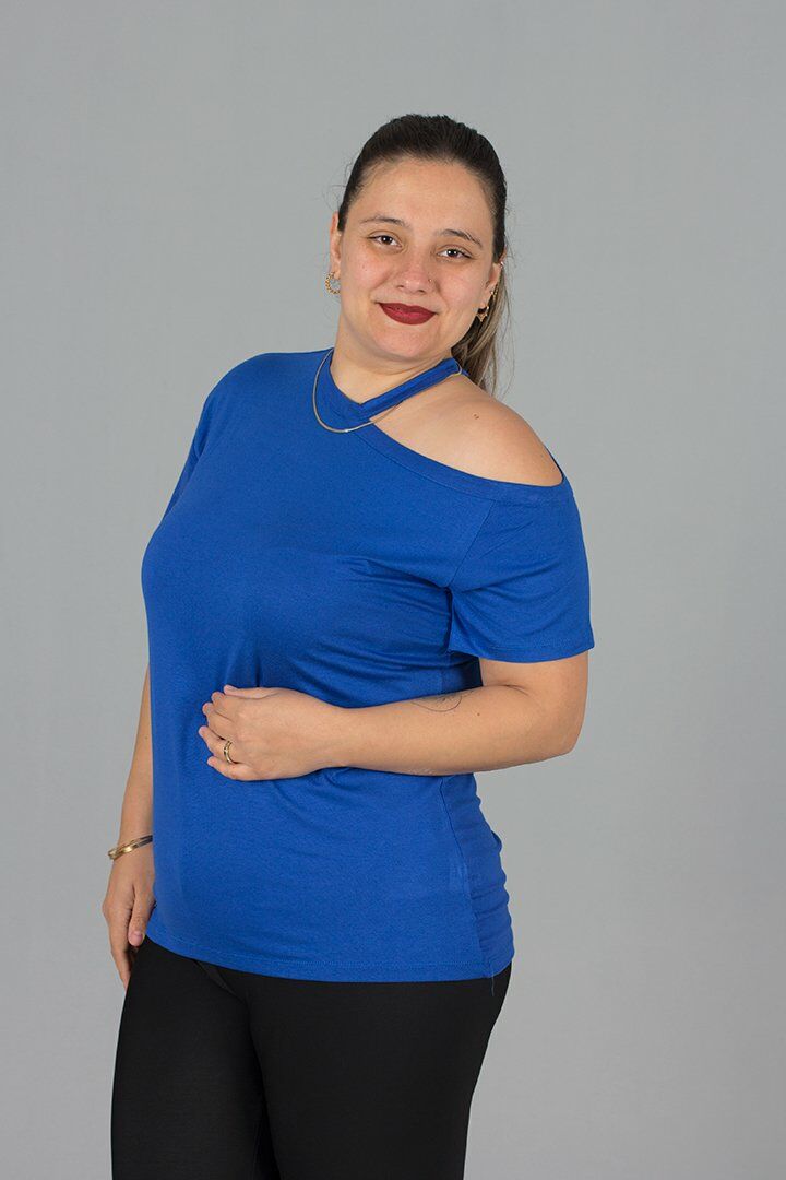 Büyük Beden Tek Omuz Detaylı Bluz mavi - 48-50