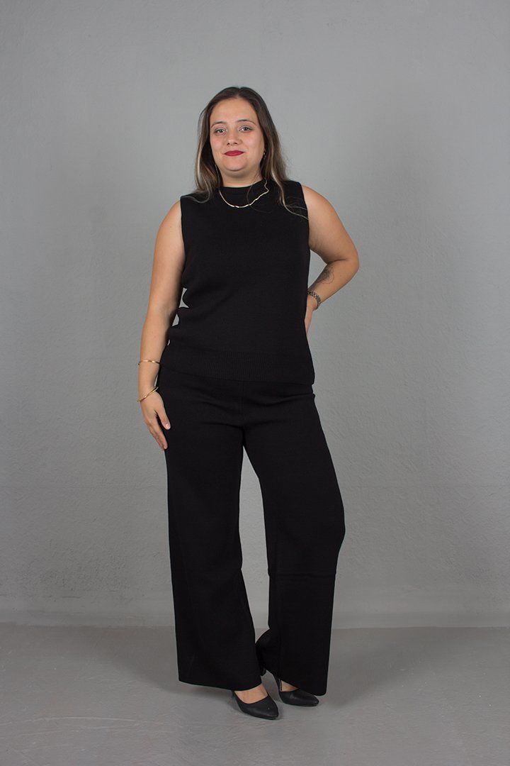 Büyük Beden 3.Lü Takım Hırka Bluz Pantolon Pamuklu Triko siyah - standart